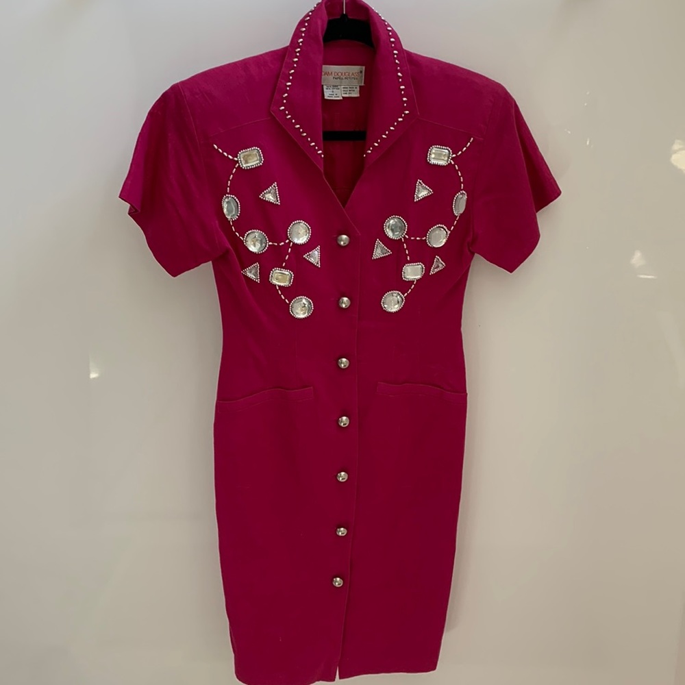 Vintage early 90’s hot pink linen DRESS. Size 2